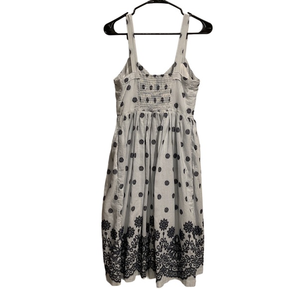 Maeve Savoy Button-Down Midi Dress Floral Print White and Blue Striped - Picture 2 of 10